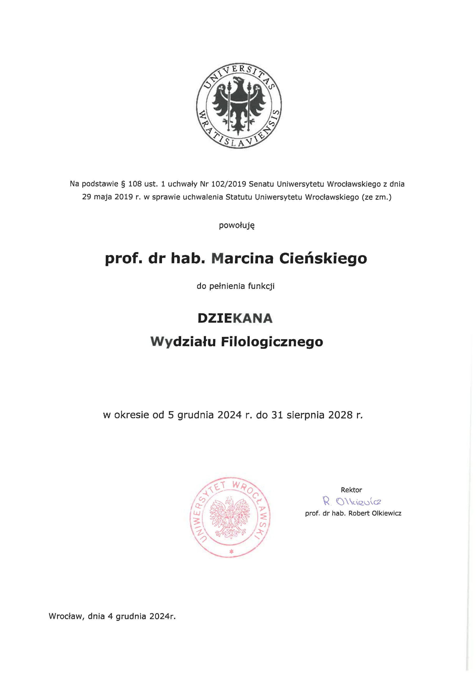 powołanie dziekana 24