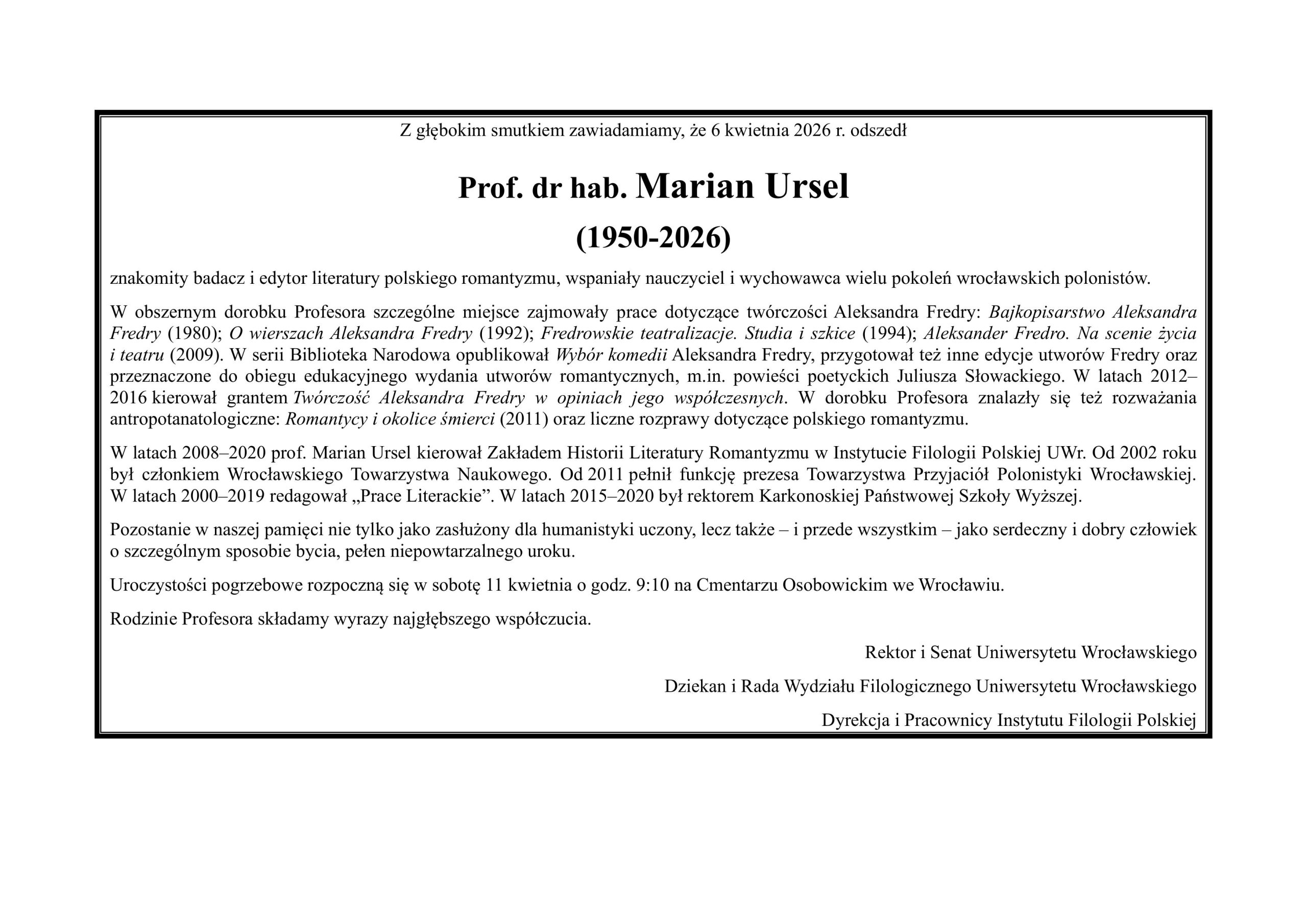 nekrolog prof. Mariana Ursela